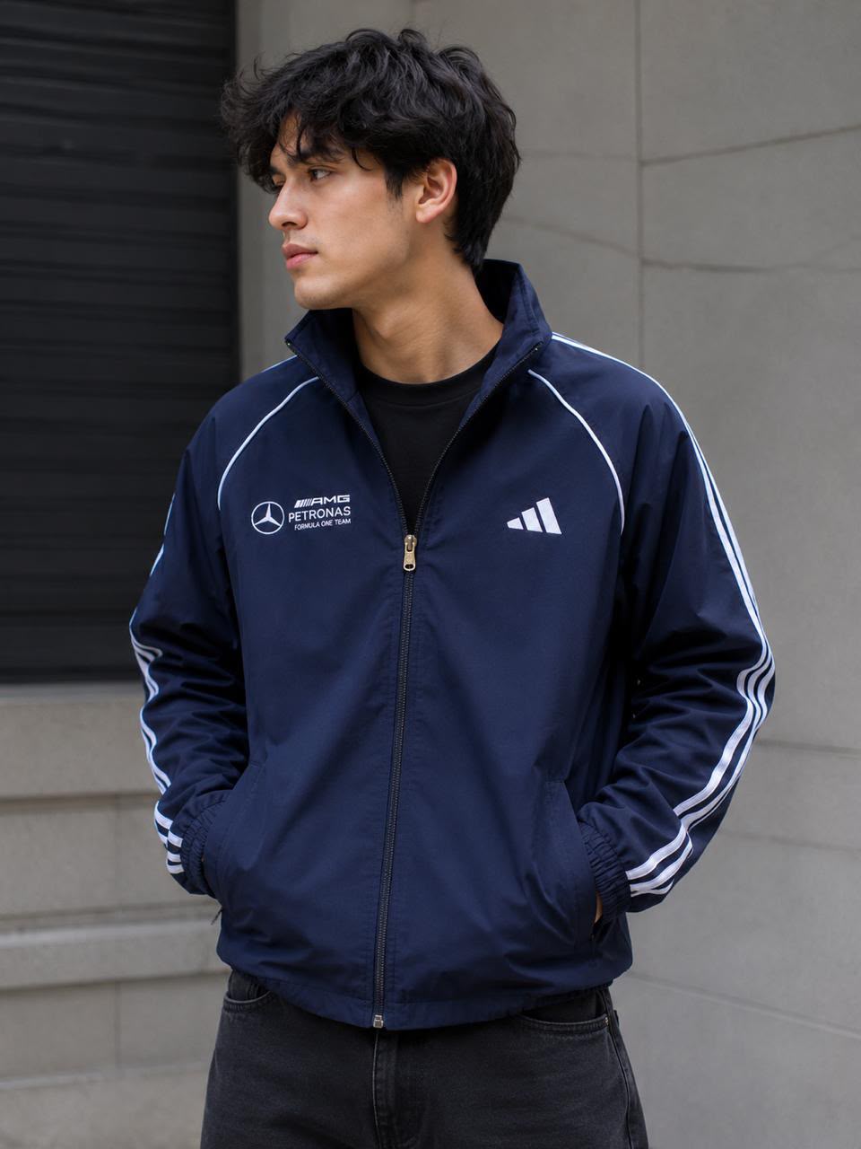 Special Edition Adidas Mercedes Benz Rain Jackets Waterproof (Navy Blue)