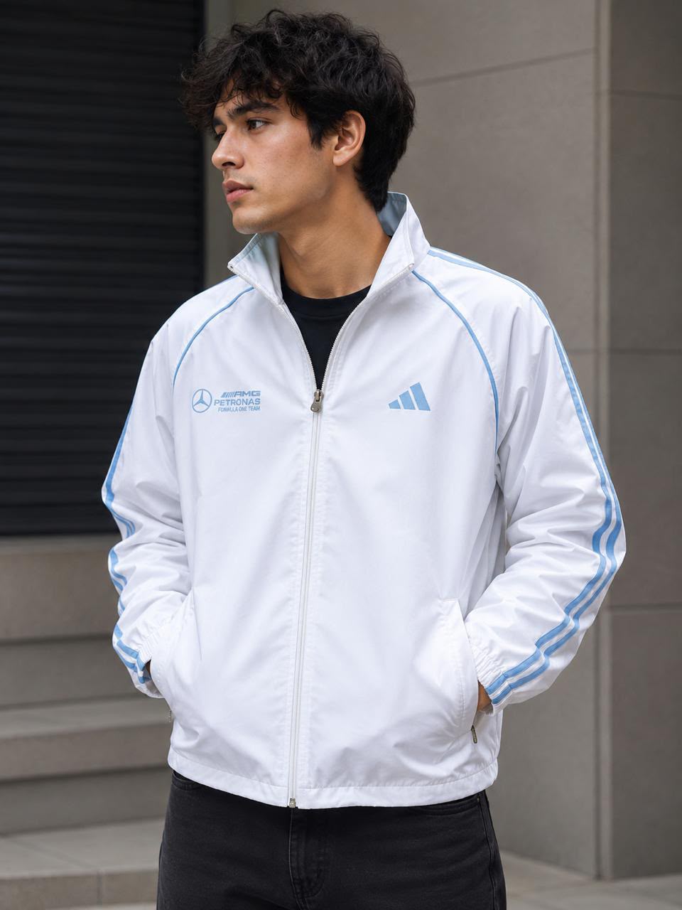 Special Edition Adidas Mercedes Benz Rain Jackets Waterproof (White)