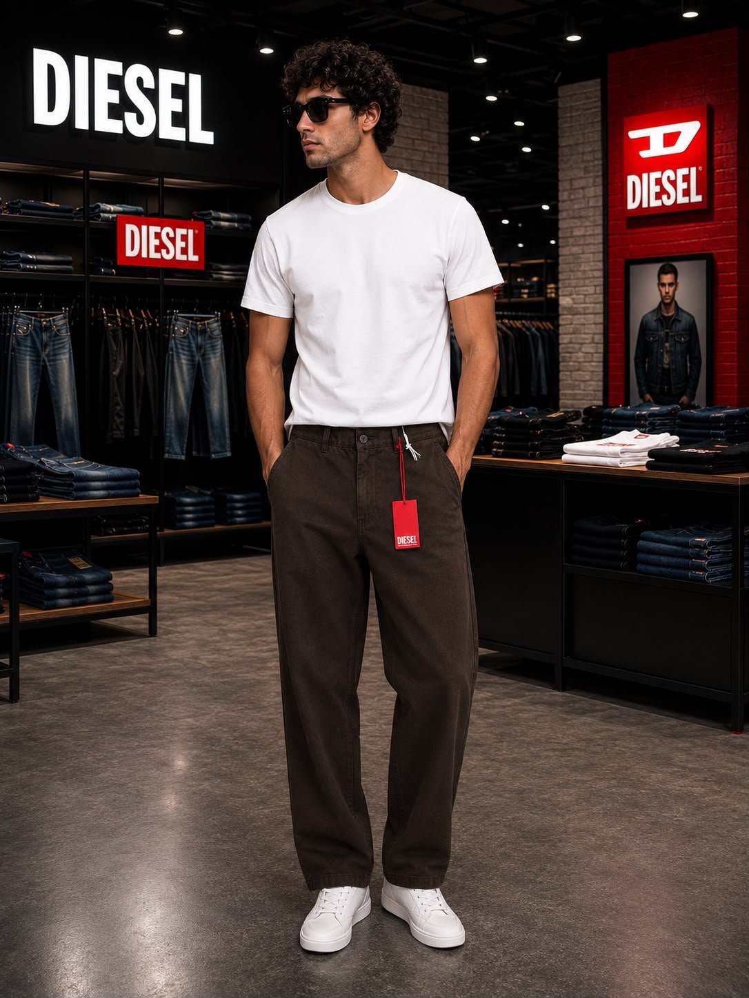 Diesel Cotton Trousers Straight Fit Jet brown