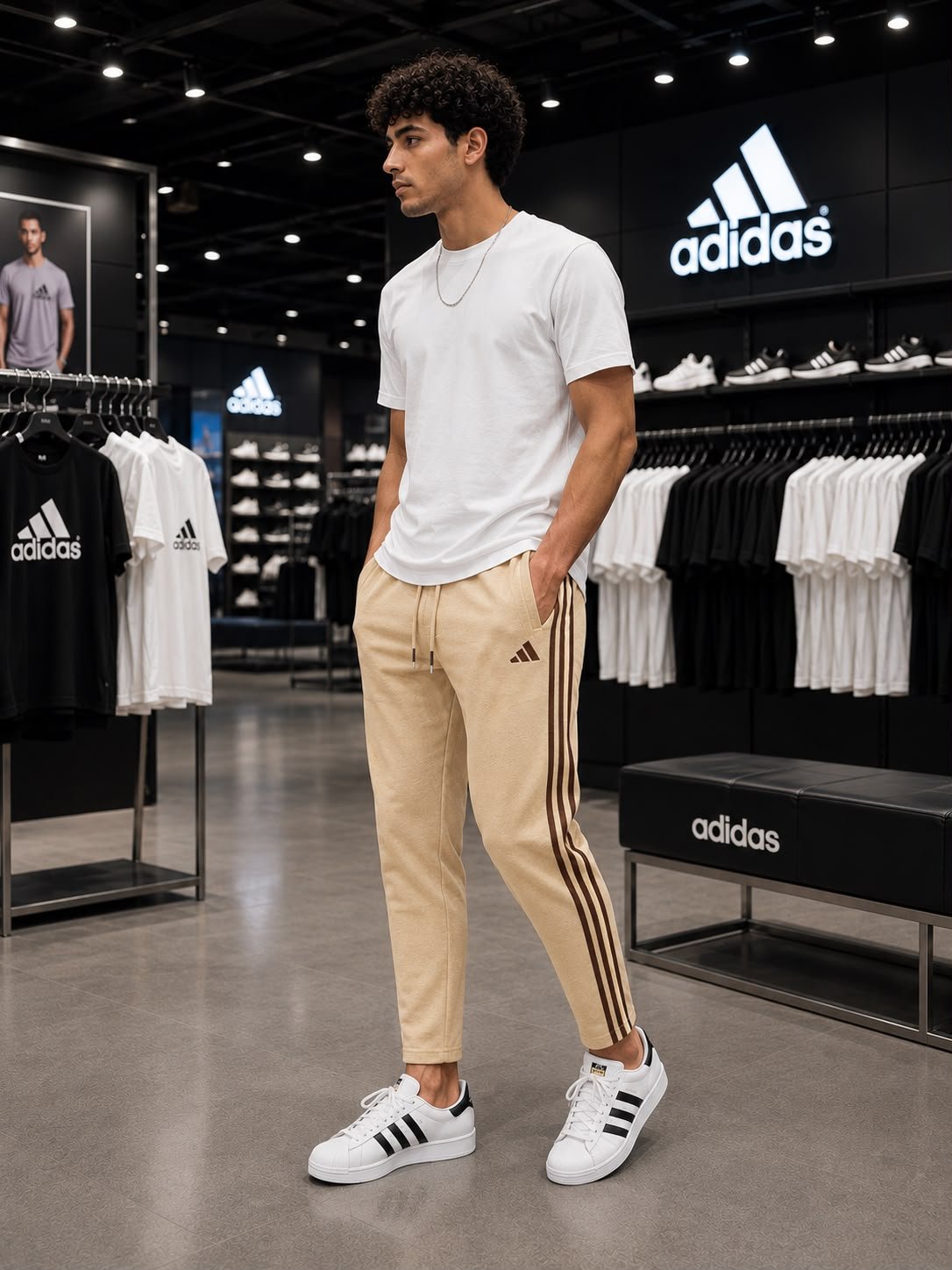 Adidas Cotton Knit Track Pant [ Beige ]