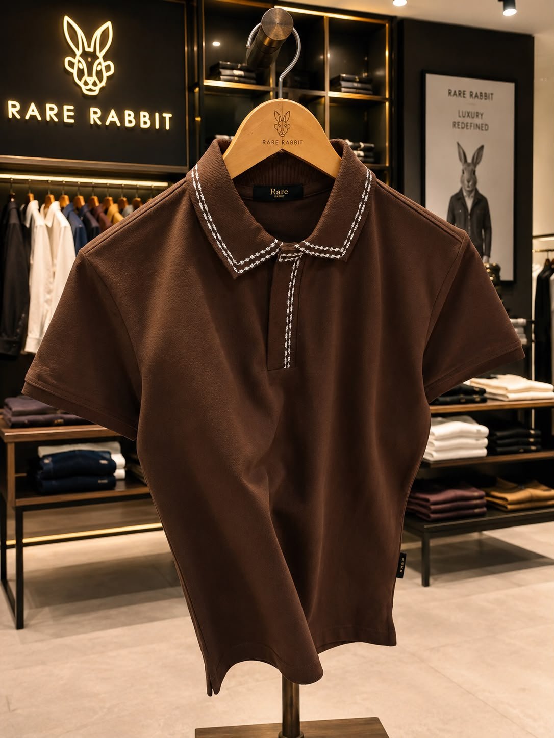 Rare Rabbit Premium Collar Tshirt  (Brown)