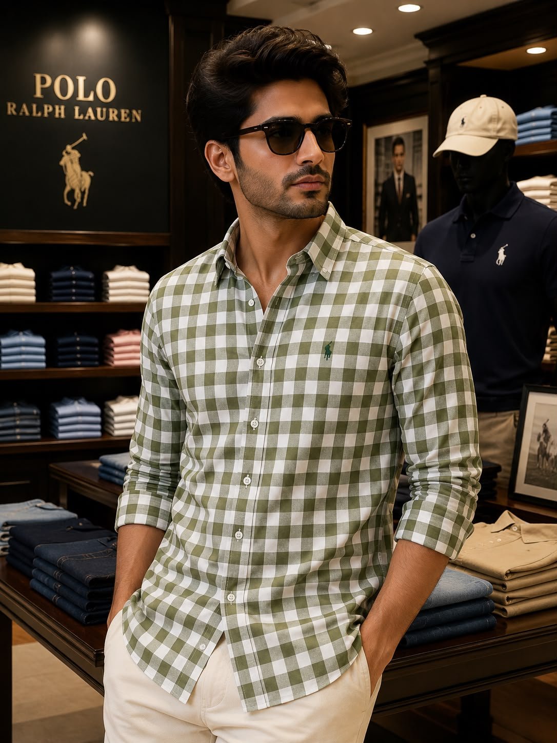 Ralph Lauren Checks Shirts(Green & White) 5