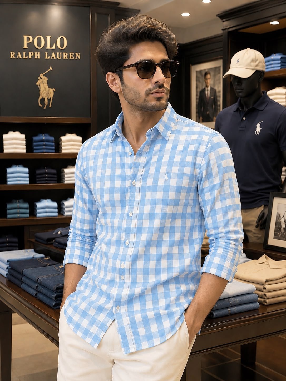 Ralph Lauren Checks Shirts(Sky Blue & White) 6