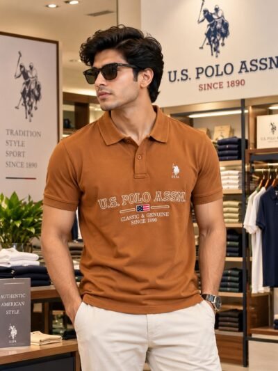 US Polo Premium Collar Tshirt (Rust Brown) 4