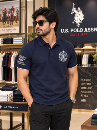 US Polo Premium Collar Tshirt (Navy Blue) 3