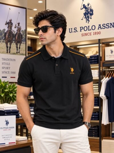 US Polo Premium Collar Tshirt (Black)