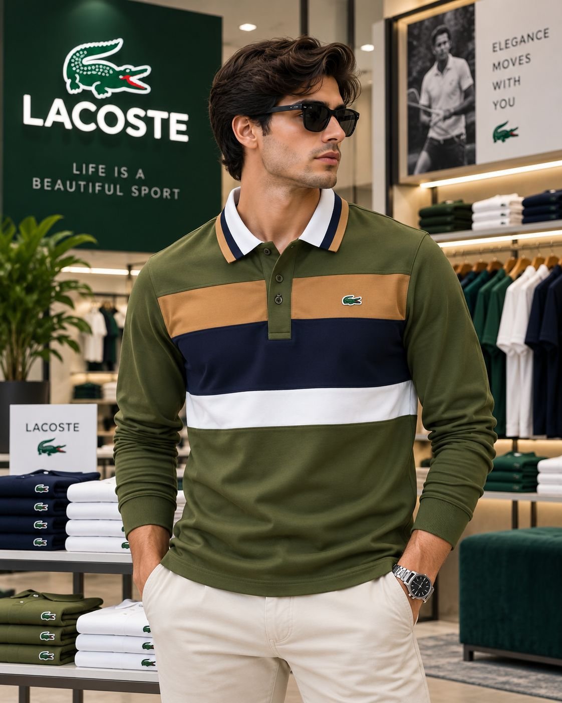 Lacoste Premium Full Sleeves Tshirts(Green) 1