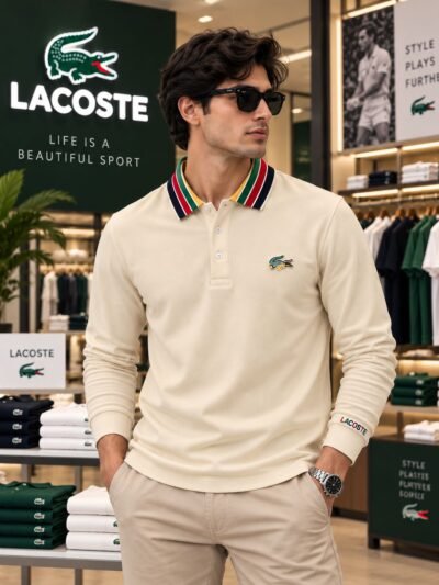Lacoste Premium Full Sleeves Tshirts(Cream) 4