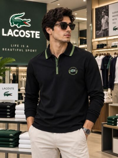 Lacoste Premium Full Sleeves Tshirts(Black) 7