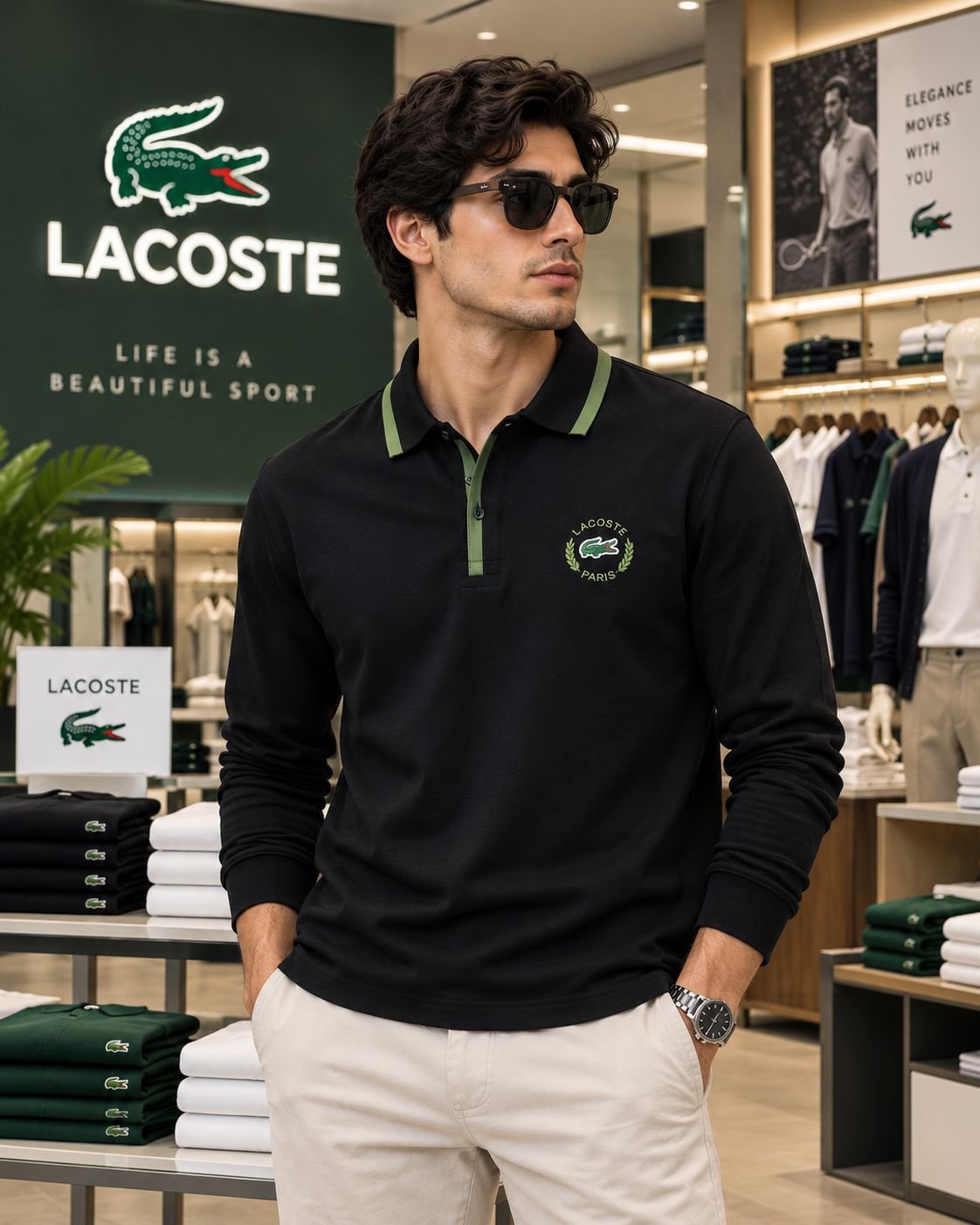 Lacoste Premium Full Sleeves Tshirts(Black) 7