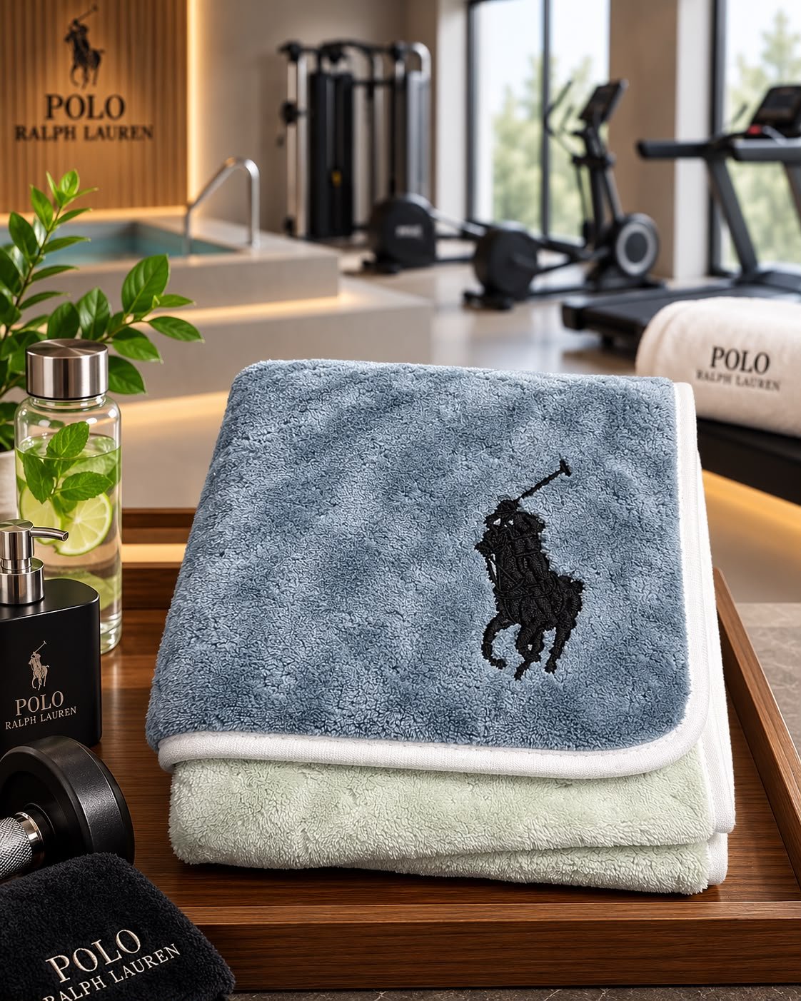 RL Polo Premium Napkins in 40x80CM (Dusty Blue + Mint Green) 2