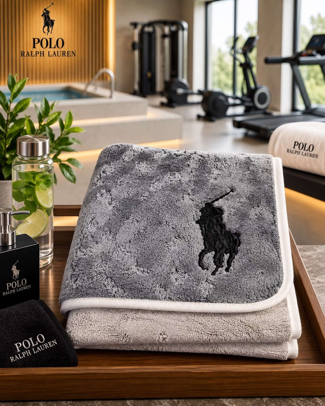 RL Polo Premium Napkins in 40x80CM (Charcoal Grey + Light Grey) 4