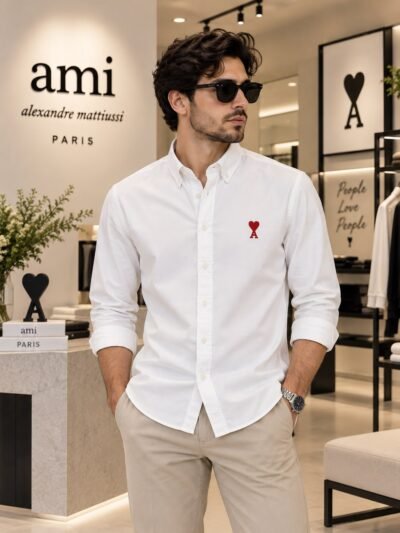 Ami Paris Premium Oxford Lycra Shirts [ White ] 6