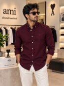 Ami Paris Premium Turkish Linen Shirts (Burgundy) 5