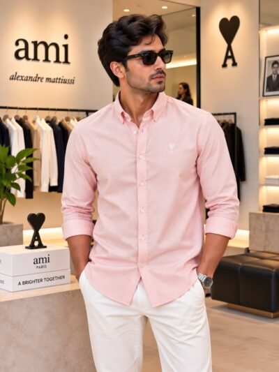 Ami Paris Premium Turkish Linen Shirts (Pale pink) 8