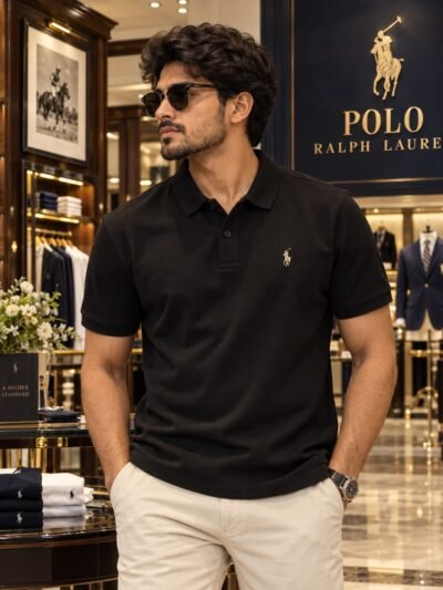 Premium RL Polo Tshirt with Metal Logo(Black)