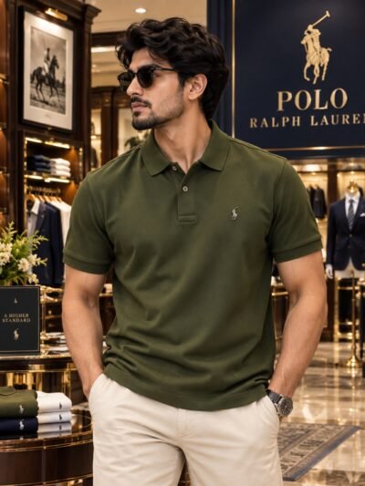 Premium RL Polo Tshirt with Metal Logo(Green)
