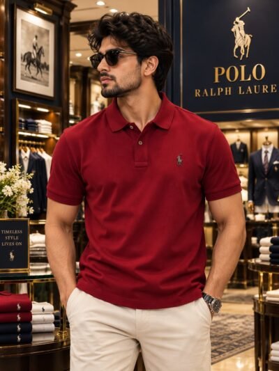 Premium RL Polo Tshirt with Metal Logo(Red)