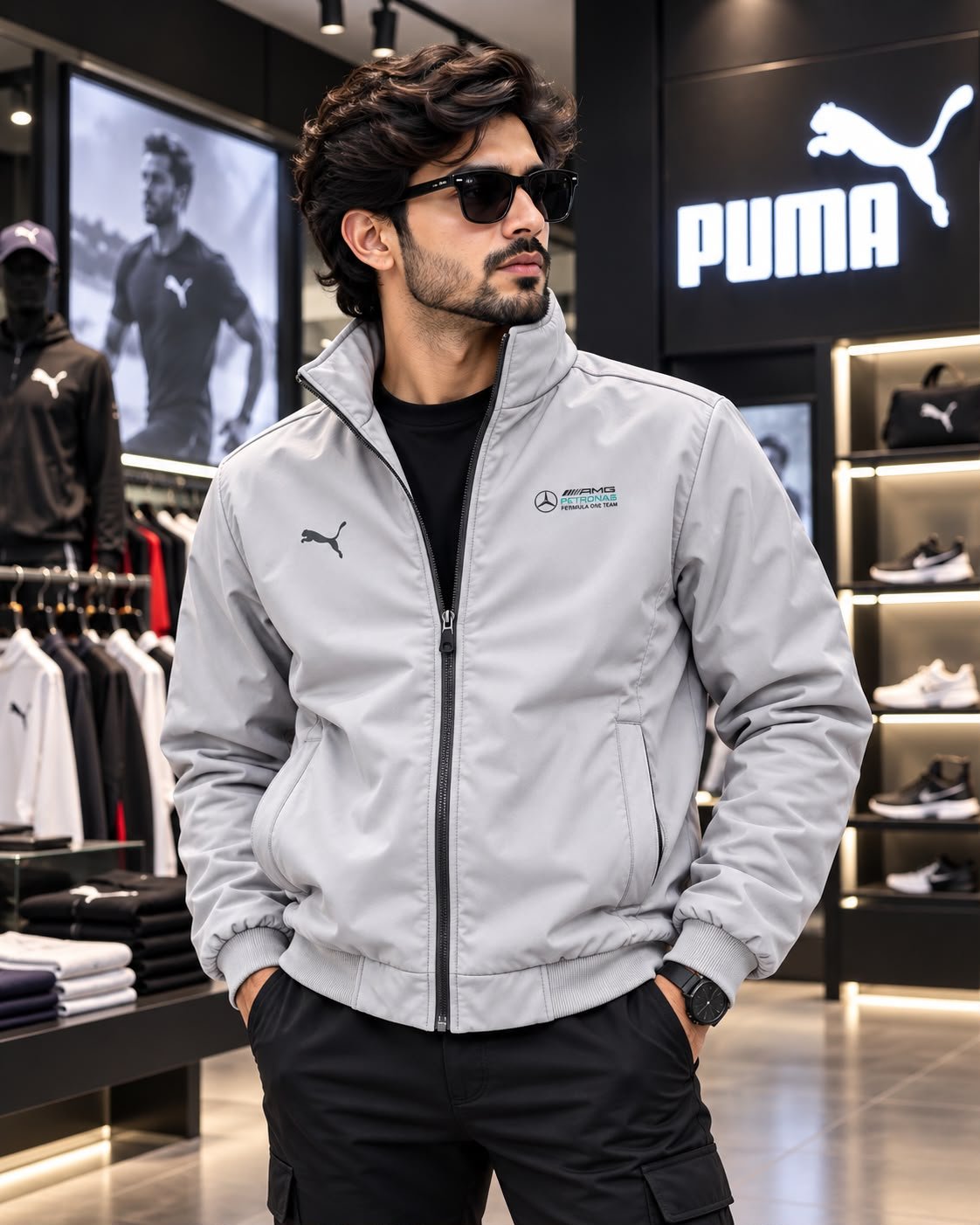 Puma 2 in 1 Premium Waterproof Jacket (Light grey with black) 2