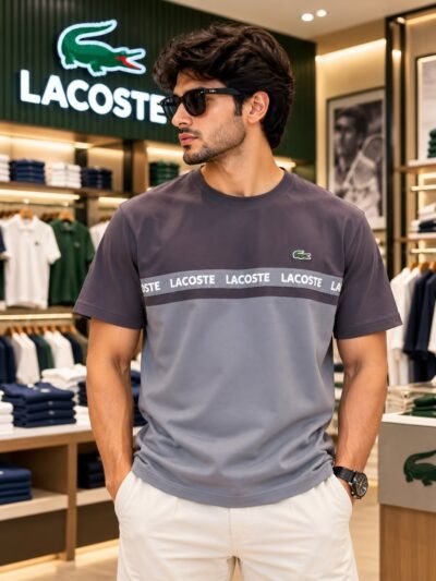 Lacoste Premium Round Neck Tshirt(Gray) 4
