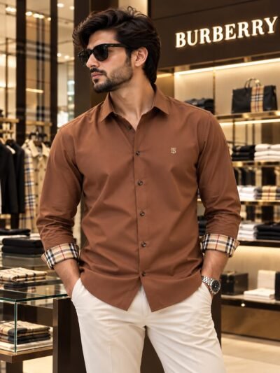 Burberry Premium Liquid Fabric Shirts(Tan) 1