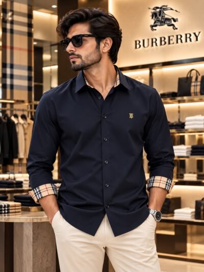 Burberry Premium Liquid Fabric Shirts(Navy blue) 7