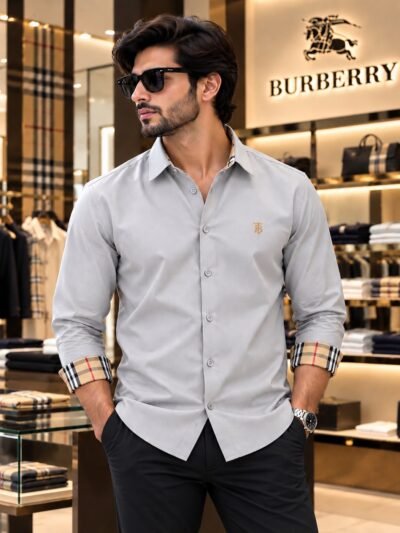 Burberry Premium Liquid Fabric Shirts(Light grey) 4