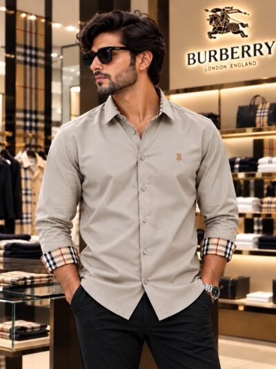 Burberry Premium Liquid Fabric Shirts(Grey Beige) 3