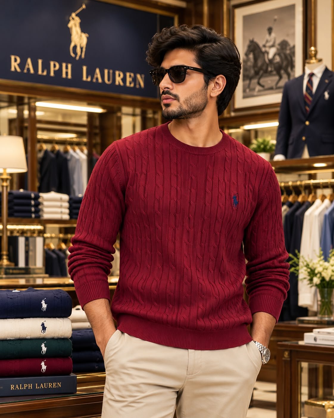 RL Polo Premium Cable Knit Cotton Jumber (Maroon) 1