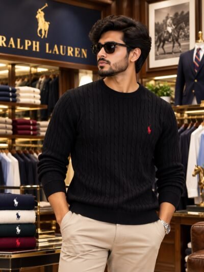 RL Polo Premium Cable Knit Cotton Jumber (Black)