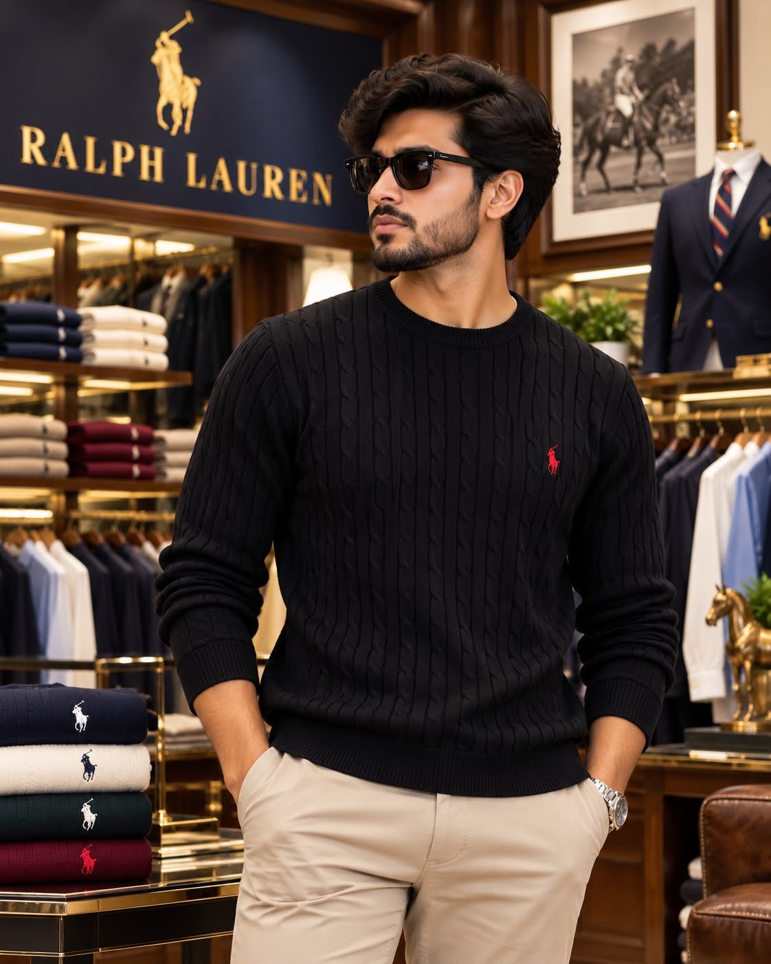 RL Polo Premium Cable Knit Cotton Jumber (Black) 3