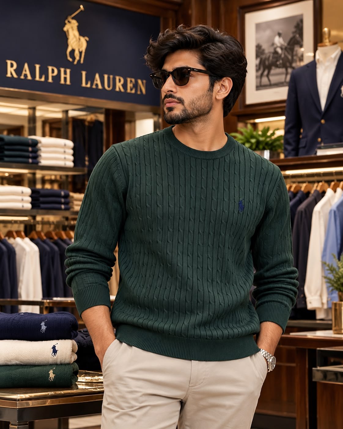 RL Polo Premium Cable Knit Cotton Jumber (Dark Green) 4