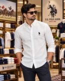 US Polo Premium Cotton Linen Shirt (White) 4