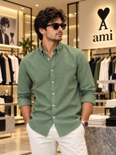 Ami Paris Premium Turkish Linen Shirts ( Sage green ) - 3