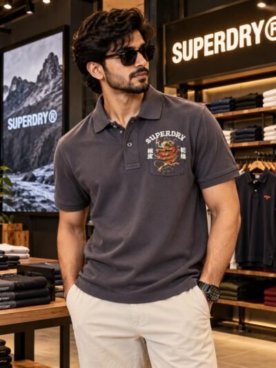 Premium Superdry Collar T-shirt (Dark grey) 3