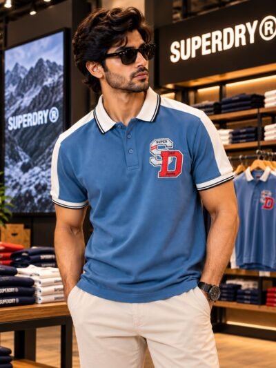 Premium Superdry Collar T-shirt (Marine Blue) 6