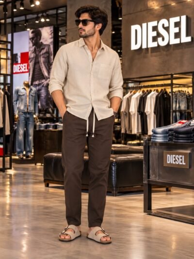 Diesel Cotton Linen Premium Pants ( Brown ) 4