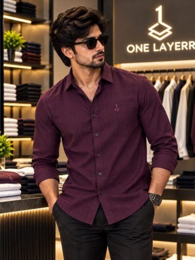 One Layerr Premium Liquid Fabric Shirt (Wine Burgundy) 6