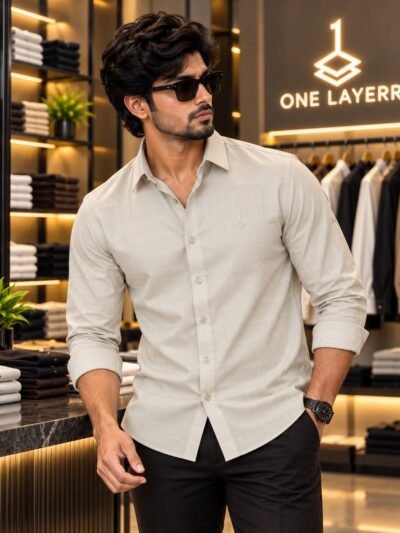 One Layerr Premium Liquid Fabric Shirt (Cream beige) 4