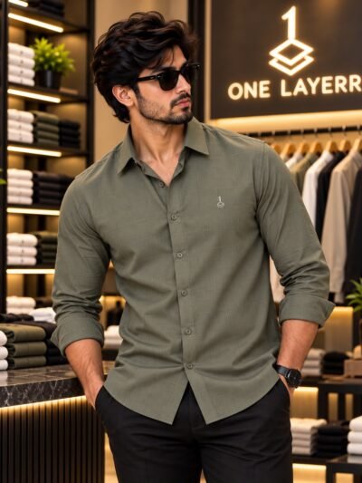 One Layerr Premium Liquid Fabric Shirt (Olive green) 8