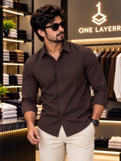 One Layerr Premium Liquid Fabric Shirt (Chocolate brown) 5