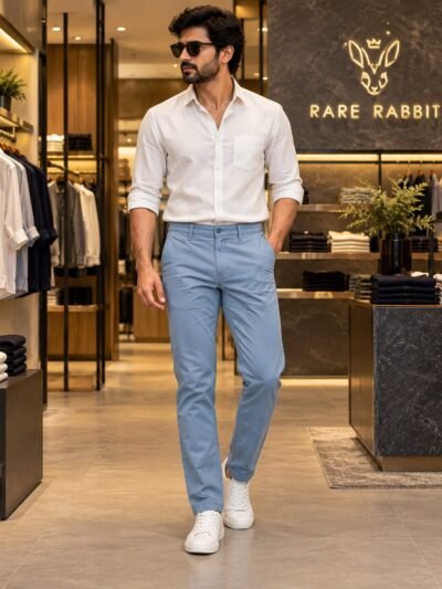 Rare Rabbit Premium Cotton Chinos Pant ( Sky blue )