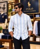 Premium RL Polo Stripes Shirt(White & sky blue) 2