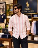 Premium RL Polo Stripes Shirt(White & baby pink) 3