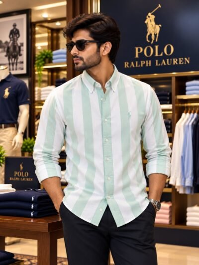 Premium RL Polo Stripes Shirt(White & mint green) 5