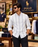 Premium RL Polo Stripes Shirt(White & light lavender) 6